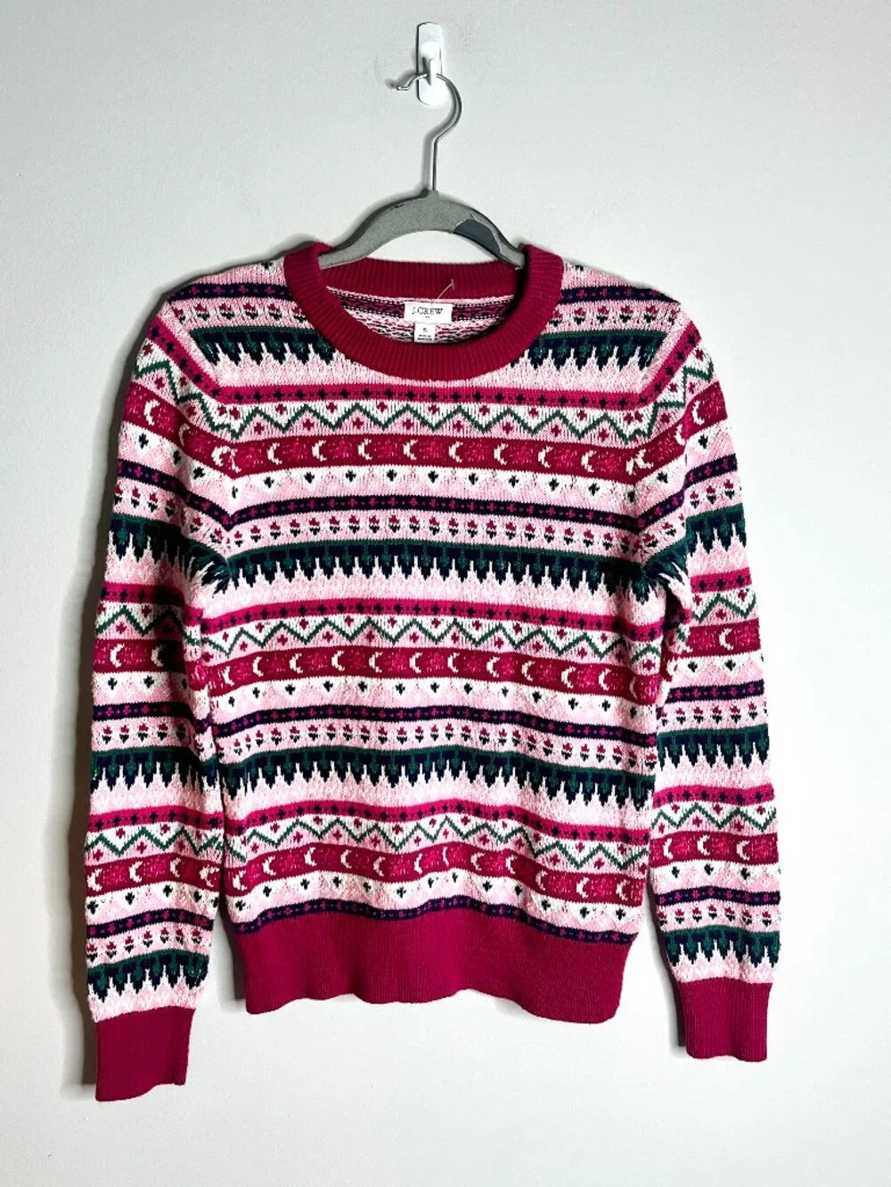 J. Crew Fair Isle Cotton Sweater Crew Neck Cabincore Fall Winter Preppy Sz Small